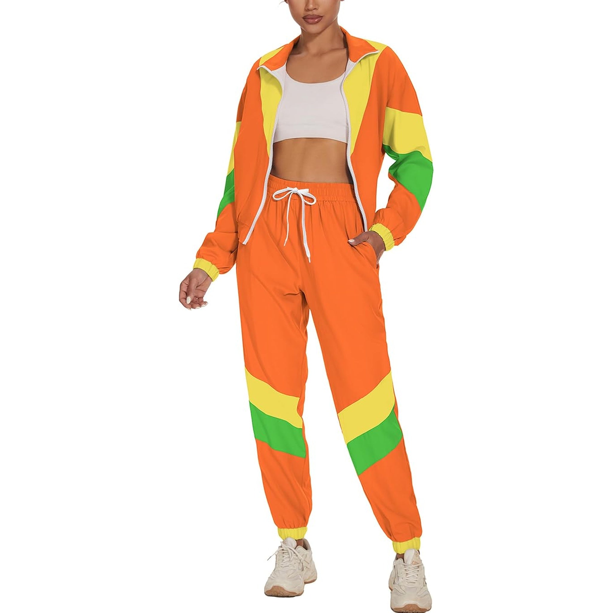 Women's Color Block 2 Piece 80s/90s Windbreaker Tracksuit Set