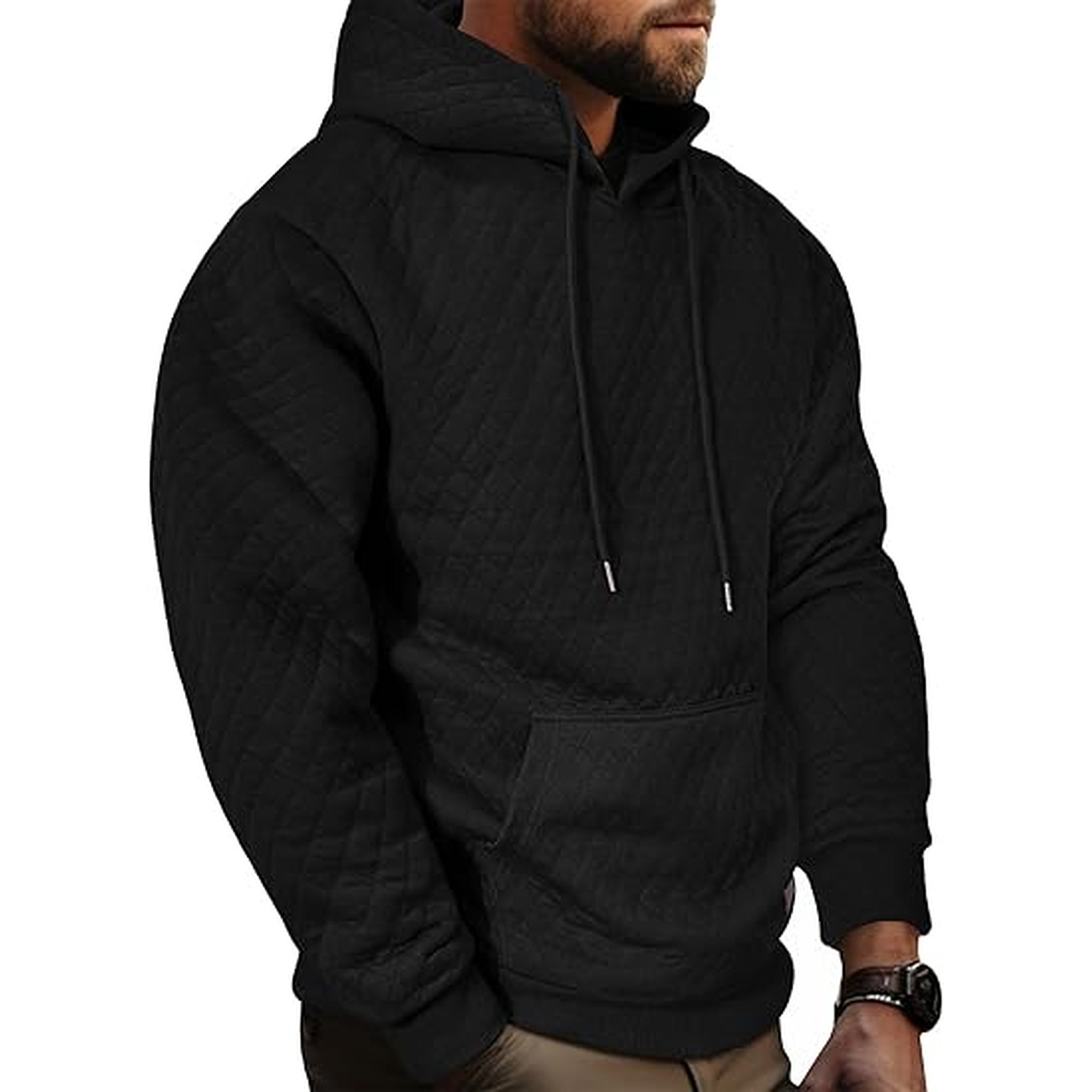 Mens Quilted Pullover Hoodie with Kanga Pocket (Embroidery Only)