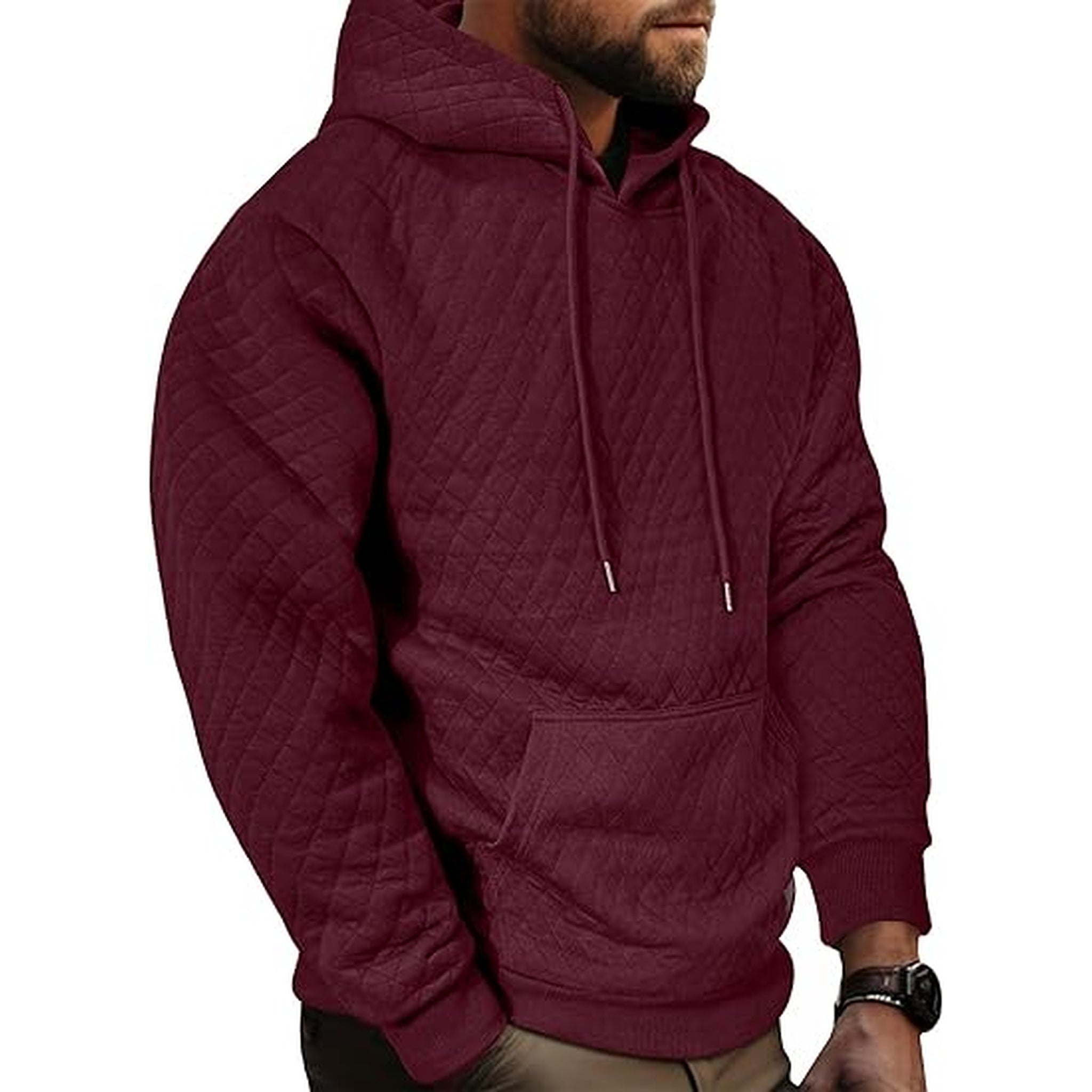 Mens Quilted Pullover Hoodie with Kanga Pocket (Embroidery Only)