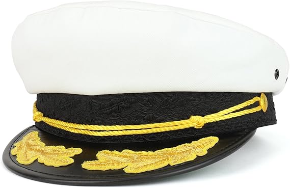 Cotton Yacht Captain Costume Hat with Gold Oak Leaf and Rope (Embroidery Only)
