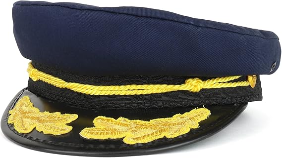 Cotton Yacht Captain Costume Hat with Gold Oak Leaf and Rope (Embroidery Only)