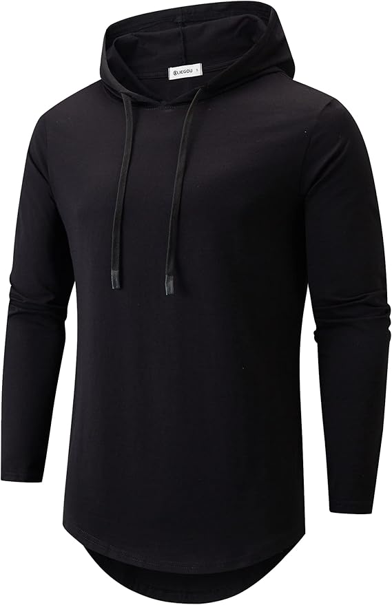 Mens 100 Cotton Hipster Hip Hop Longline Hoodie T-Shirt Pre - Shrunk