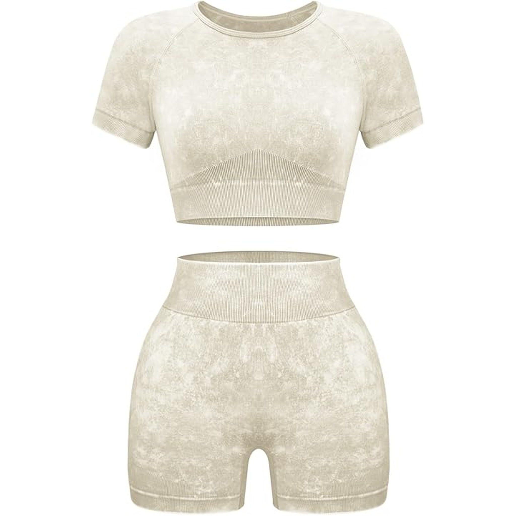 Womens Workout Sets 2 Piece - Seamless Acid Wash Yoga Outfits Shorts and Crop Top Matching Gym Athletic Clothing Set