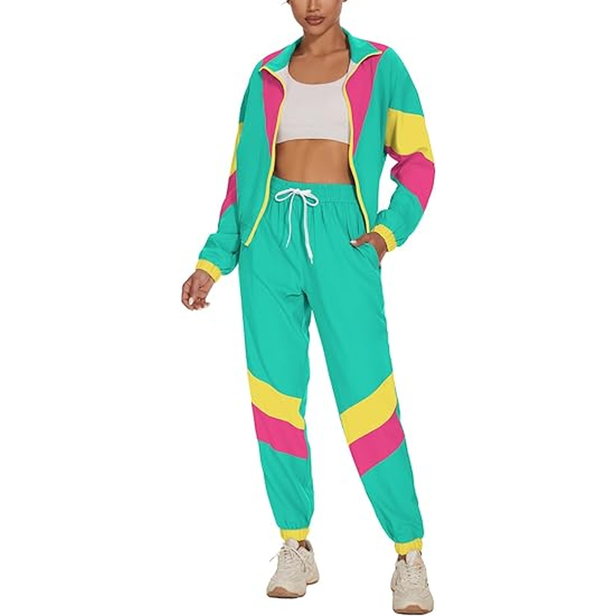Women's Color Block 2 Piece 80s/90s Windbreaker Tracksuit Set
